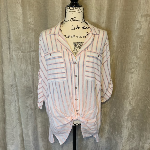 Vintage America Tunic Top white blue and orange Stripe 3/4 Sleeve NWT Plus Size - Picture 2 of 16